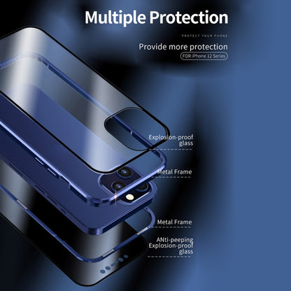 For iPhone 12 / 12 Pro Double Sides Tempered Glass Magnetic Adsorption Metal Frame Anti-peep Screen Case(Silver) by buy2fix