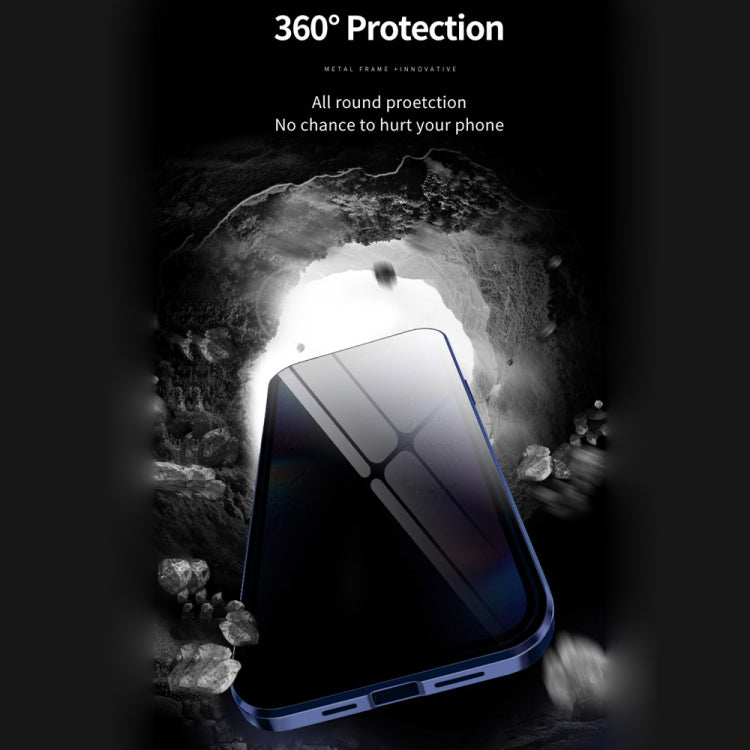 For iPhone 12 / 12 Pro Double Sides Tempered Glass Magnetic Adsorption Metal Frame Anti-peep Screen Case(Silver) by buy2fix