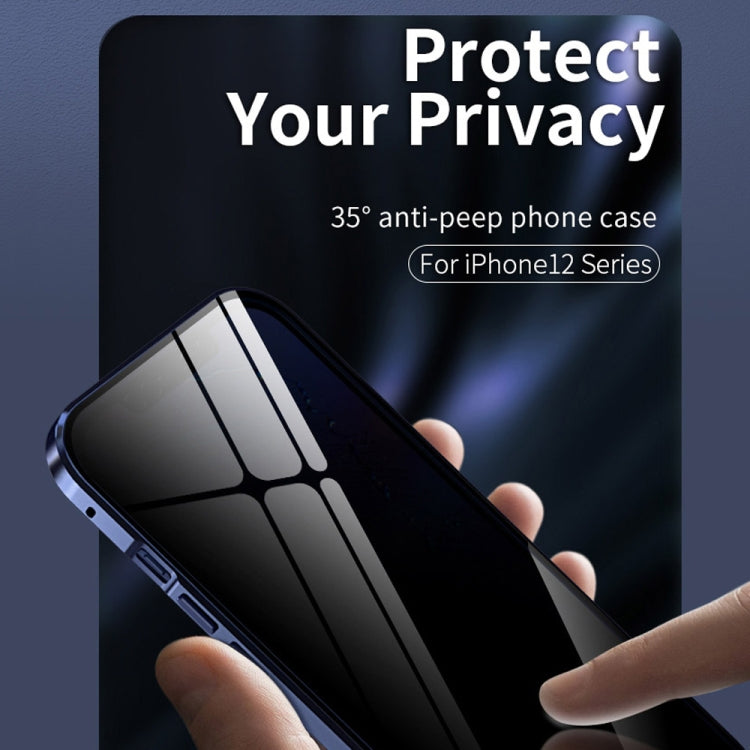 For iPhone 12 / 12 Pro Double Sides Tempered Glass Magnetic Adsorption Metal Frame Anti-peep Screen Case(Silver) by buy2fix