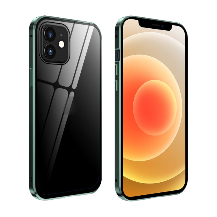 For iPhone 12 mini Double Sides Tempered Glass Magnetic Adsorption Metal Frame Anti-peep Screen Case (Deep Green) by buy2fix