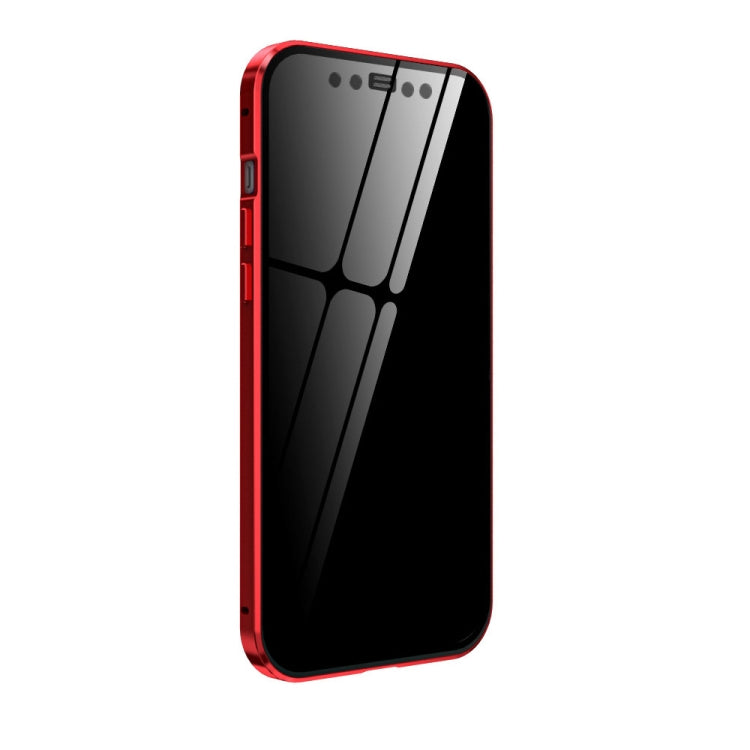 For iPhone 12 mini Double Sides Tempered Glass Magnetic Adsorption Metal Frame Anti-peep Screen Case (Red) by buy2fix