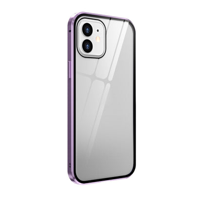 For iPhone 12 mini Double Sides Tempered Glass Magnetic Adsorption Metal Frame Anti-peep Screen Case (Light Purple) by buy2fix