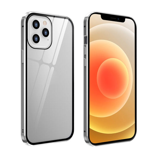 For iPhone 12 mini Double Sides Tempered Glass Magnetic Adsorption Metal Frame Anti-peep Screen Case (Silver) by buy2fix