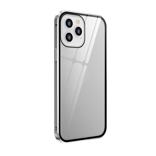 For iPhone 12 mini Double Sides Tempered Glass Magnetic Adsorption Metal Frame Anti-peep Screen Case (Silver) by buy2fix