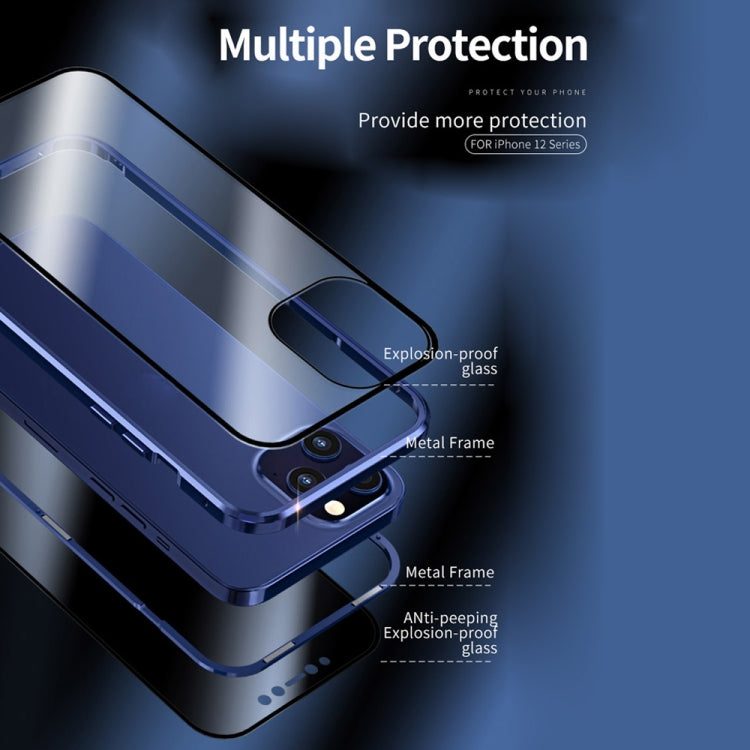 For iPhone 12 mini Double Sides Tempered Glass Magnetic Adsorption Metal Frame Anti-peep Screen Case (Blue) by buy2fix