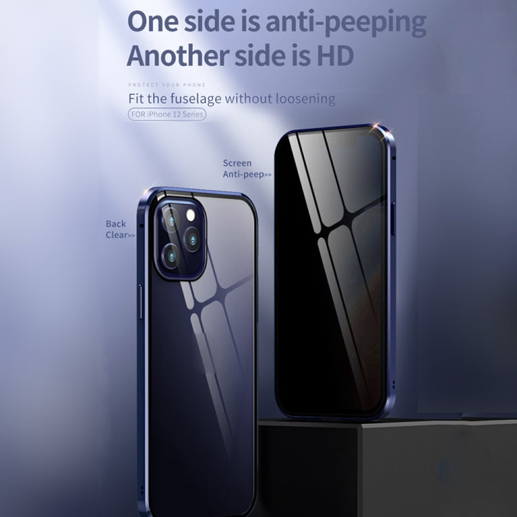 For iPhone 12 mini Double Sides Tempered Glass Magnetic Adsorption Metal Frame Anti-peep Screen Case (Blue) by buy2fix