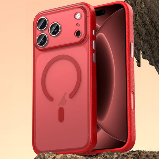 For iPhone 18 Pro Max Vegan Leather Magnetic Phone Case(Berry Red)