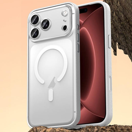 For iPhone 18 Pro Vegan Leather Magnetic Phone Case(Cedar White)