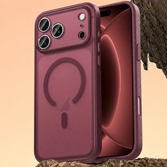 For iPhone 18 Pro Vegan Leather Magnetic Phone Case(Wine Red)