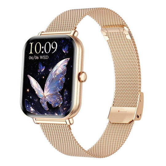 QS01 Pro 1.75-inch Smart Watch, Support Heart Rate, Blood Pressure, Blood Oxygen(Gold Milanese Steel Strap)
