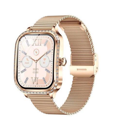 QS01 1.75-inch Smart Watch, Support Heart Rate, Blood Pressure, Blood Oxygen(Gold Steel Strap)