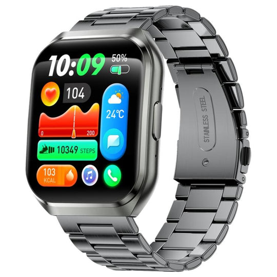 QS66 1.83-inch Smart Watch, Support BT Call, Heart Rate, Blood Oxygen(Black Steel Strap)