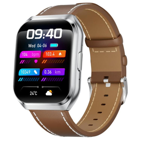 QS66 1.83-inch Smart Watch, Support BT Call, Heart Rate, Blood Oxygen(Silver Vegan Leather Band)