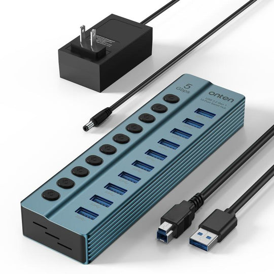 Onten 5308 USB3.2 Gen1 10 in 1 HUB Docking Station with Independent Button, US Plug(Pine Green)