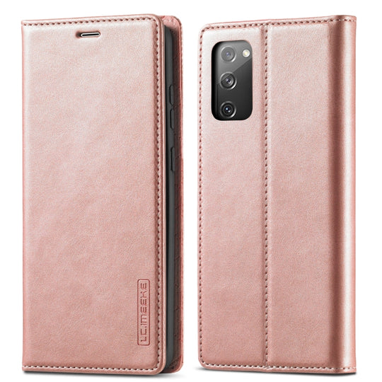For Samsung Galaxy S20 FE LC.IMEEKE Strong Magnetism Ultra-thin Horizontal Flip Shockproof Matte TPU + PU Leather Case with Holder & Card Slots & Wallet(Rose Gold)