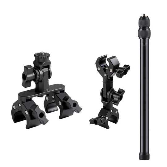 Universal Action Camera Bicycle Handlebar Clamp Holder Extension Rod With Rod & Dual-Leg Crab & Dual-Head Crab Clamp(Black)