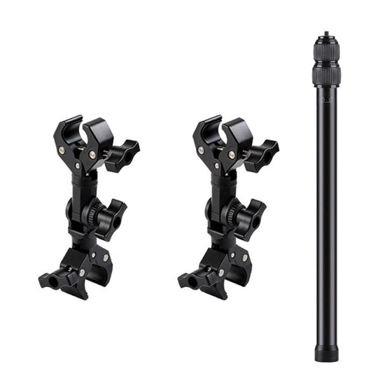 Universal Action Camera Bicycle Handlebar Clamp Holder Extension Rod With 2 x  Dual-Head-Crab Clamp(Black)