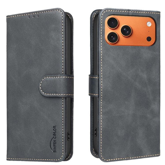 For iPhone 18 Pro Max/17 Pro Max Solid Color Calfskin Texture RFID Vegan Leather Phone Case(Black)
