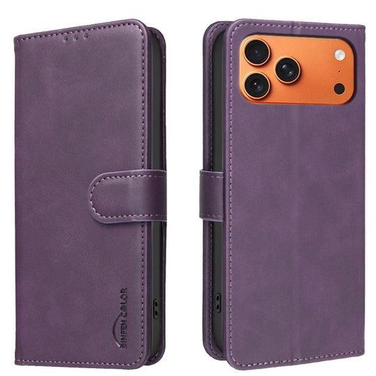 For iPhone 18 Pro/17 Pro Solid Color Calfskin Texture RFID Vegan Leather Phone Case(Purple)