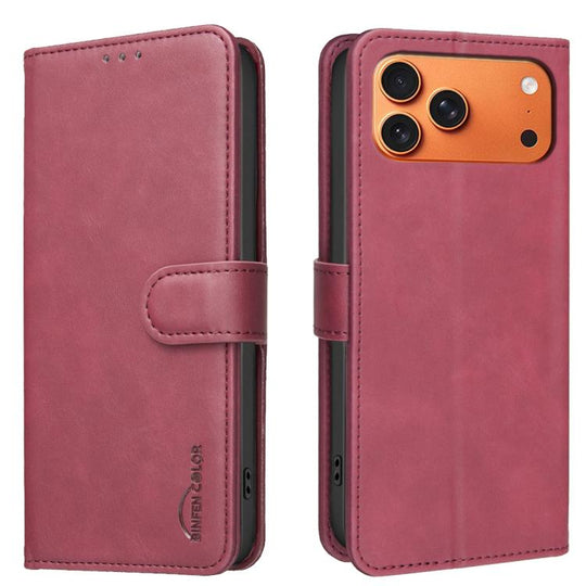 For iPhone 18 Pro/17 Pro Solid Color Calfskin Texture RFID Vegan Leather Phone Case(Red)