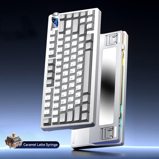 AULA nova75 Smart Display Tri-Mode RGB Customizable Gaming Mechanical Keyboard(Gray White Star Vector Switch)