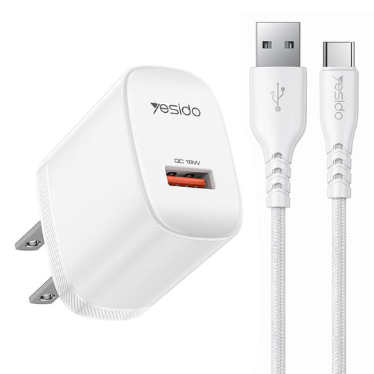 Yesido 18W USB Single Interface Charger Set, Plug:US Plug(White)