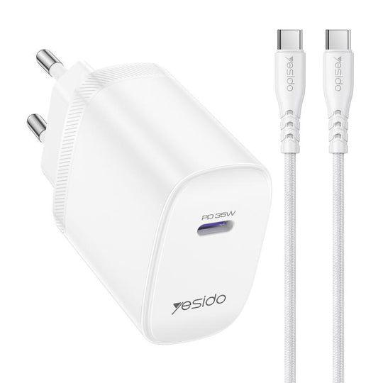 Yesido YC107 PD35W USB-C / Type-C Single Port Fast Charger Set with Type-C to Type-C Cable, EU Plug(White)
