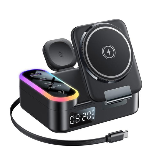 Yesido DS38 65W 8-in-1 Magnetic Wireless Charging Station with Telescopic Cord(Black)