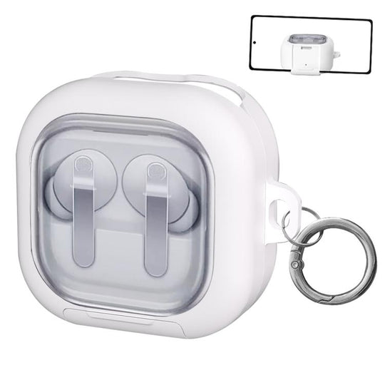 For Samsung Galaxy Buds4 / 4 Pro XDcase Clear Window PC Earphone Case with Holder & Keyring(White)