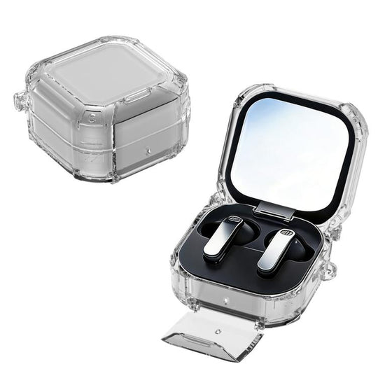 For Samsung Galaxy Buds4 / 4 Pro XDcase Crystal Switch Series Earphone Case with Carabiner & Holder(Transparent Grey)