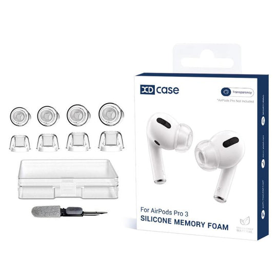 For AirPods Pro 1 / 2 XDcase 4 Pairs Replacement Liquid Silicone Ear Tips, XS/S/M/L Size, Cleaning Brush Color Random(Transparent)
