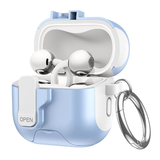 For Huawei FreeClip 2 Automatic Lock Wireless Earphones Case with Hook & Holder(White Blue)