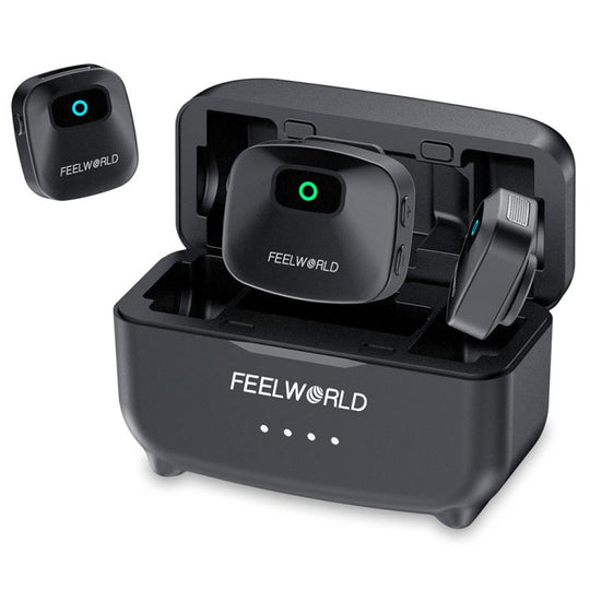 FEELWORLD LM1 Wireless Lavalier Microphone for Phone Computer Camera, 2TX + 1RX + Charging Case(Black)