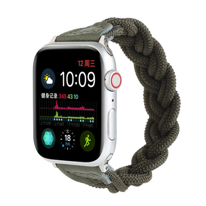 Elastic Woven Watch Band For Apple Watch Ultra 49mm&Watch Ultra 2 49mm / Series 9&8&7 45mm / SE 3&SE 2&6&SE&5&4 44mm / 3&2&1 42mm, Length:120mm(Dark Green) by buy2fix