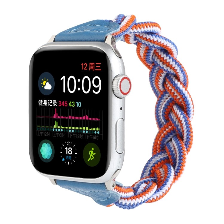 Elastic Woven Watch Band For Apple Watch Ultra 49mm&Watch Ultra 2 49mm / Series 9&8&7 45mm / SE 3&SE 2&6&SE&5&4 44mm / 3&2&1 42mm, Length:120mm(Blue White Orange) by buy2fix