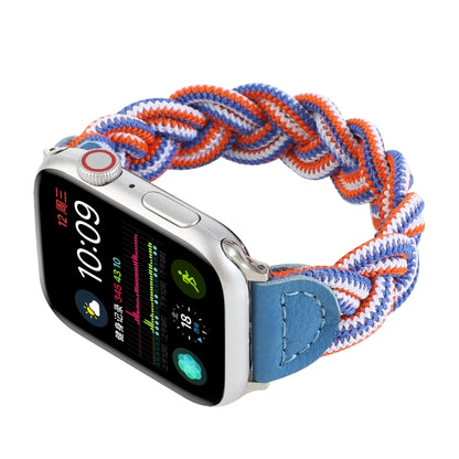 Elastic Woven Watch Band For Apple Watch Ultra 49mm&Watch Ultra 2 49mm / Series 9&8&7 45mm / SE 3&SE 2&6&SE&5&4 44mm / 3&2&1 42mm, Length:120mm(Blue White Orange) by buy2fix