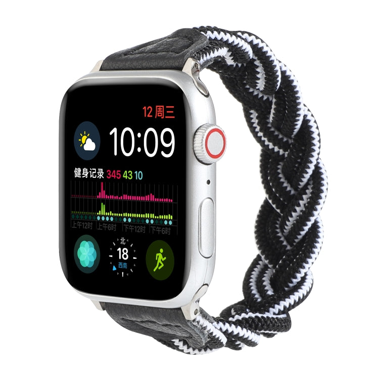 Elastic Woven Watch Band For Apple Watch Ultra 49mm&Watch Ultra 2 49mm / Series 9&8&7 45mm / SE 3&SE 2&6&SE&5&4 44mm / 3&2&1 42mm, Length:130mm(Black White) by buy2fix