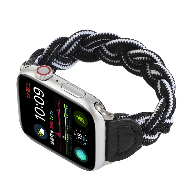 Elastic Woven Watch Band For Apple Watch Ultra 49mm&Watch Ultra 2 49mm / Series 9&8&7 45mm / SE 3&SE 2&6&SE&5&4 44mm / 3&2&1 42mm, Length:160mm(Black White) by buy2fix