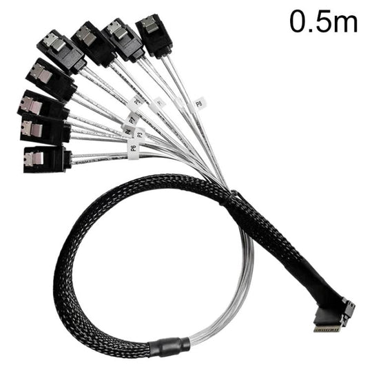 WG192 Slimline SAS4.0 SFF-8654 8i to SATAx8 Server Hard Drive High-Speed ??Adapter Cable, Length:0.5m Elbow(Black)