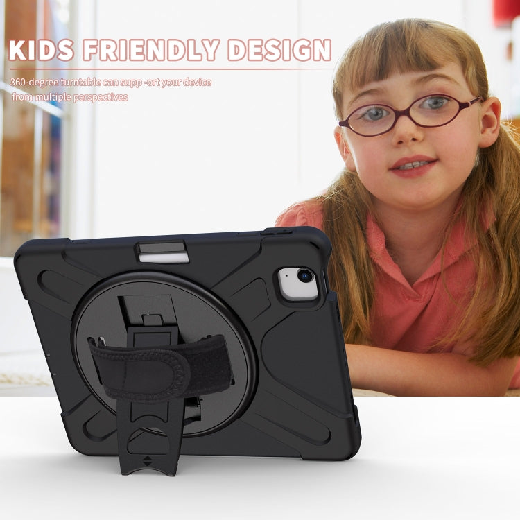 For iPad Air 2022 / 2020 10.9 360 Degree Rotation PC + Silicone Protective Case with Holder & Hand-strap(Black) - iPad Air (2022) / (2020) 10.9 Cases by buy2fix | Online Shopping UK | buy2fix