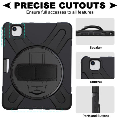 For iPad Air 2022 / 2020 10.9 360 Degree Rotation PC + Silicone Protective Case with Holder & Hand-strap(Black) - iPad Air (2022) / (2020) 10.9 Cases by buy2fix | Online Shopping UK | buy2fix