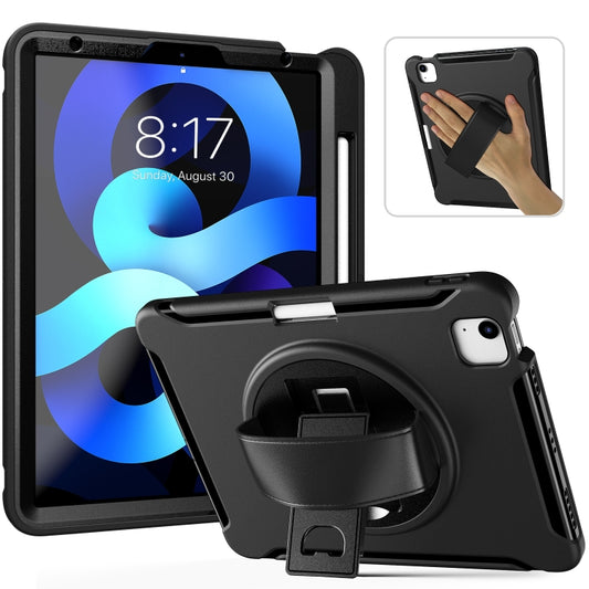 For iPad Air 2022 / 2020 10.9 360 Degree Rotation PC + TPU Protective Case with Holder & Hand-strap & Pen Slot(Black) - iPad Air (2022) / (2020) 10.9 Cases by buy2fix | Online Shopping UK | buy2fix