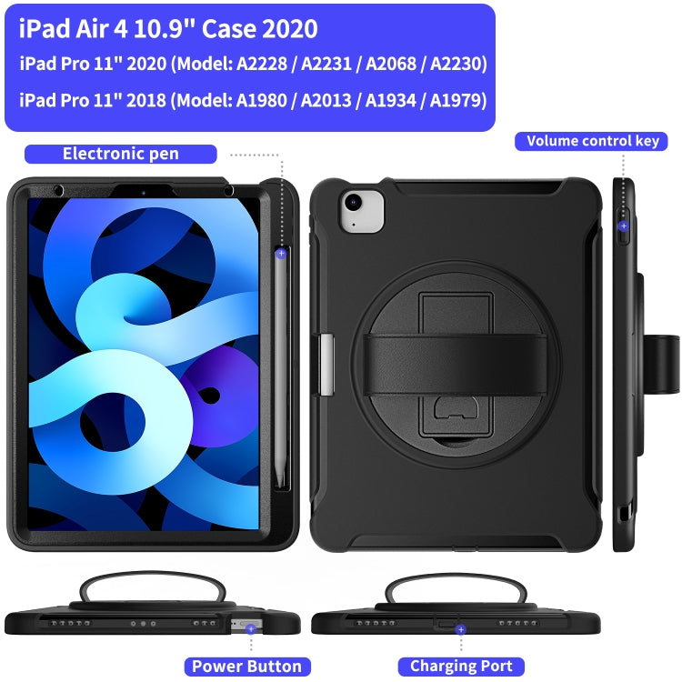 For iPad Air 2022 / 2020 10.9 360 Degree Rotation PC + TPU Protective Case with Holder & Hand-strap & Pen Slot(Black) - iPad Air (2022) / (2020) 10.9 Cases by buy2fix | Online Shopping UK | buy2fix