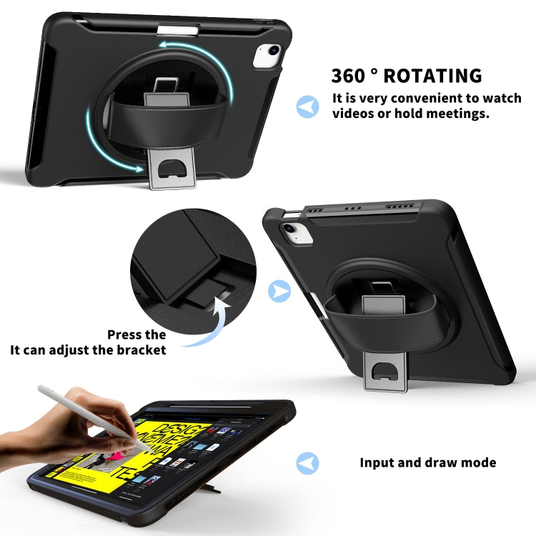 For iPad Air 2022 / 2020 10.9 360 Degree Rotation PC + TPU Protective Case with Holder & Hand-strap & Pen Slot(Black) - iPad Air (2022) / (2020) 10.9 Cases by buy2fix | Online Shopping UK | buy2fix