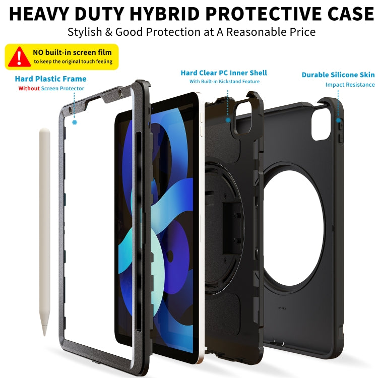 For iPad Air 2022 / 2020 10.9 360 Degree Rotation PC + TPU Protective Case with Holder & Hand-strap & Pen Slot(Black) - iPad Air (2022) / (2020) 10.9 Cases by buy2fix | Online Shopping UK | buy2fix
