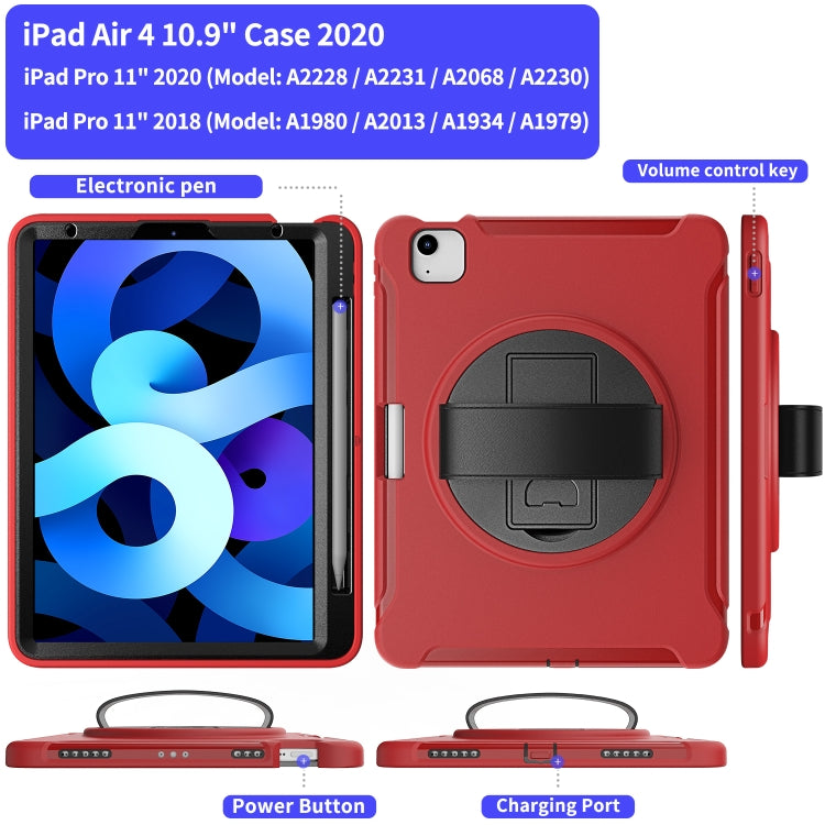 For iPad Air 2022 / 2020 10.9 360 Degree Rotation PC + TPU Protective Case with Holder & Hand-strap & Pen Slot(Red) - iPad Air (2022) / (2020) 10.9 Cases by buy2fix | Online Shopping UK | buy2fix