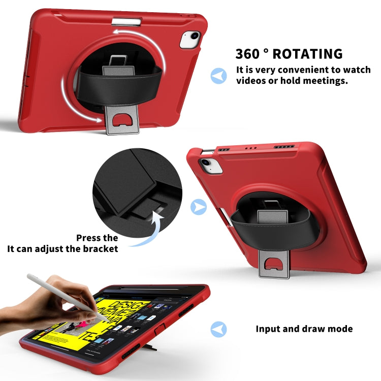 For iPad Air 2022 / 2020 10.9 360 Degree Rotation PC + TPU Protective Case with Holder & Hand-strap & Pen Slot(Red) - iPad Air (2022) / (2020) 10.9 Cases by buy2fix | Online Shopping UK | buy2fix