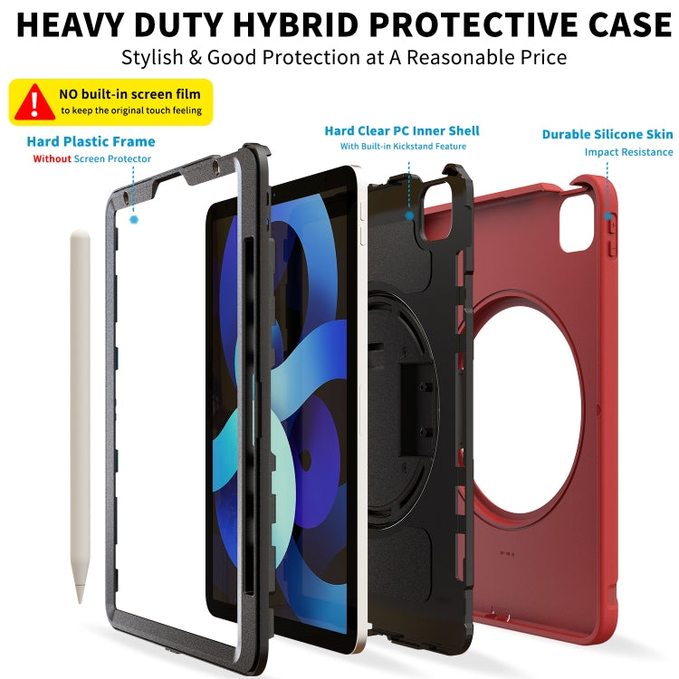 For iPad Air 2022 / 2020 10.9 360 Degree Rotation PC + TPU Protective Case with Holder & Hand-strap & Pen Slot(Red) - iPad Air (2022) / (2020) 10.9 Cases by buy2fix | Online Shopping UK | buy2fix