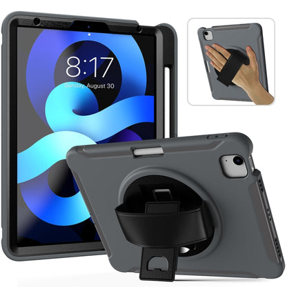 For iPad Air 2022 / 2020 10.9 360 Degree Rotation PC + TPU Protective Case with Holder & Hand-strap & Pen Slot(Grey) - iPad Air (2022) / (2020) 10.9 Cases by buy2fix | Online Shopping UK | buy2fix