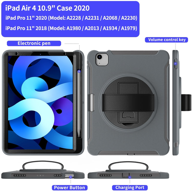 For iPad Air 2022 / 2020 10.9 360 Degree Rotation PC + TPU Protective Case with Holder & Hand-strap & Pen Slot(Grey) - iPad Air (2022) / (2020) 10.9 Cases by buy2fix | Online Shopping UK | buy2fix